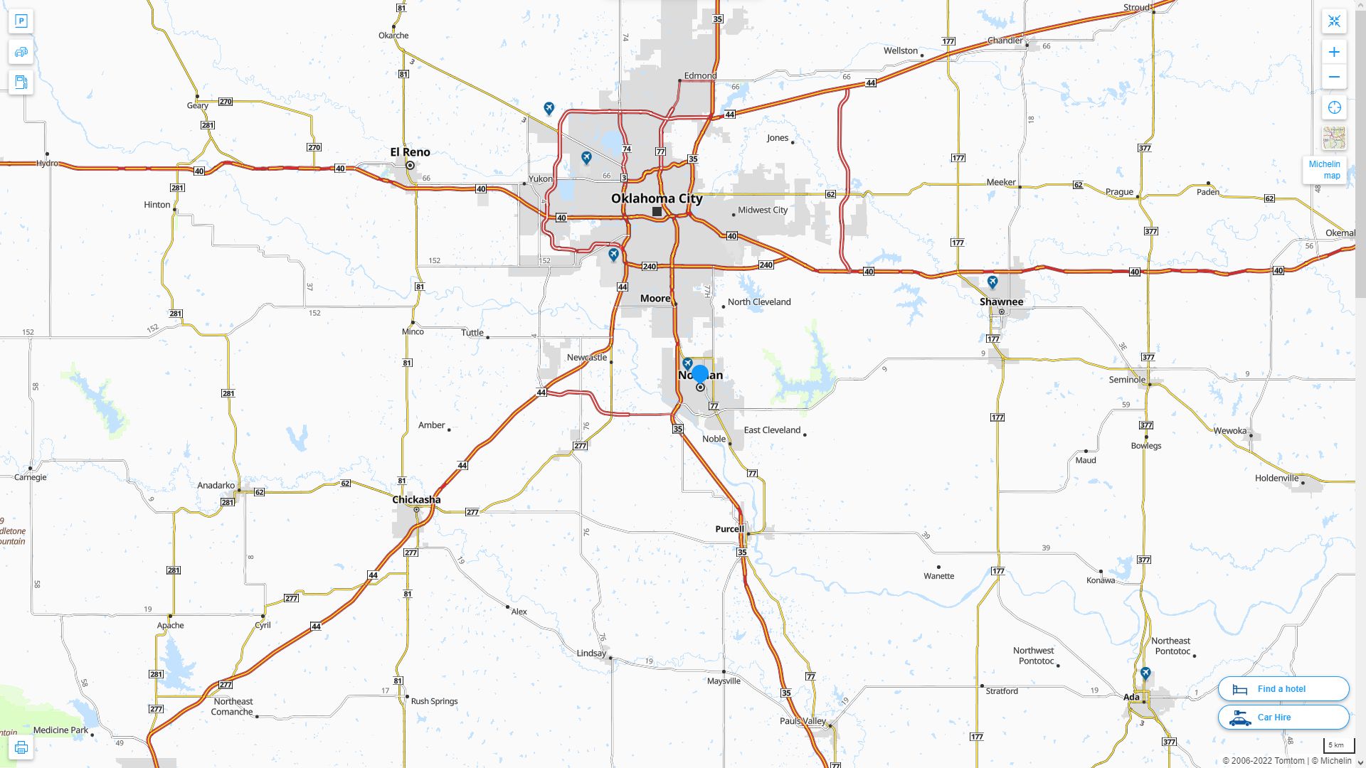 Norman Oklahoma Highway and Road Map